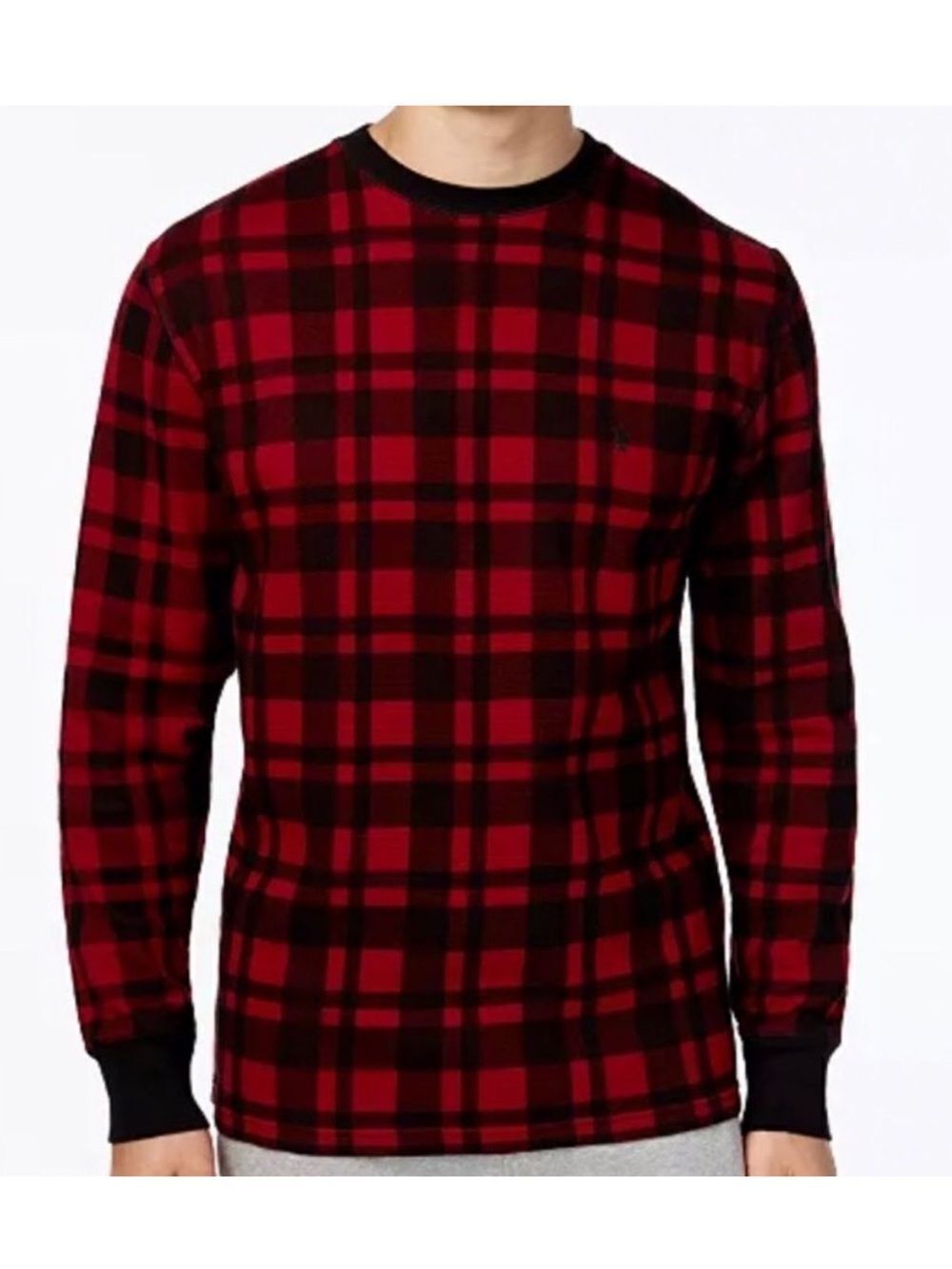 POLO RL XL Crewneck Black Red Plaid Waffle Knit Thermal Long Sleeve Tee